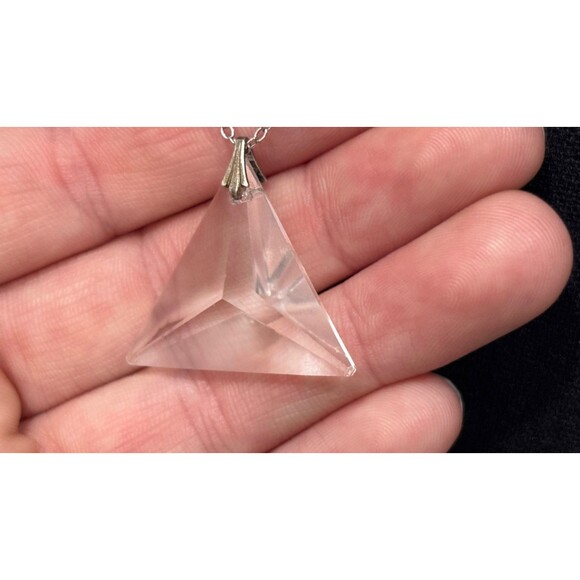 Vintage Sterling Silver Necklace Clear Lucite Pendant Modernist Art Deco Style - Picture 7 of 7